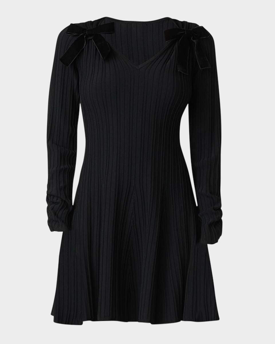 Paris Ribbed Bow-Embellished Mini Dress